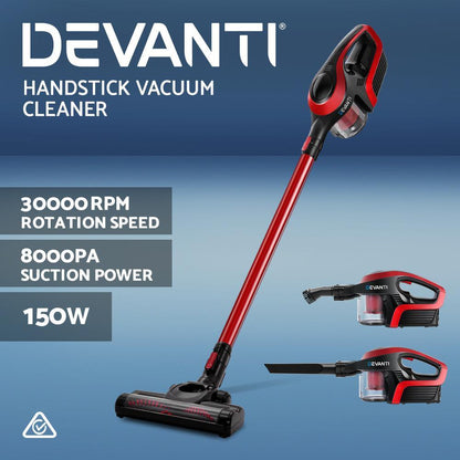 Devanti Cordless Stick Vacuum Cleaner - Black andred - Everything Caravans