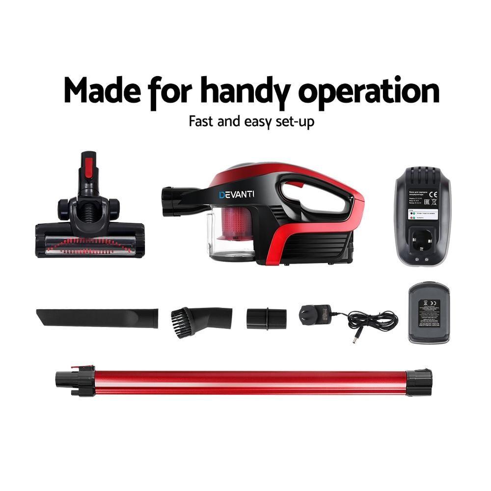Devanti Cordless Stick Vacuum Cleaner - Black andred - Everything Caravans