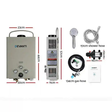 Devanti Outdoor Gas Hot Water Heater Portable Shower Camping LPG Caravan Pump - Everything Caravans