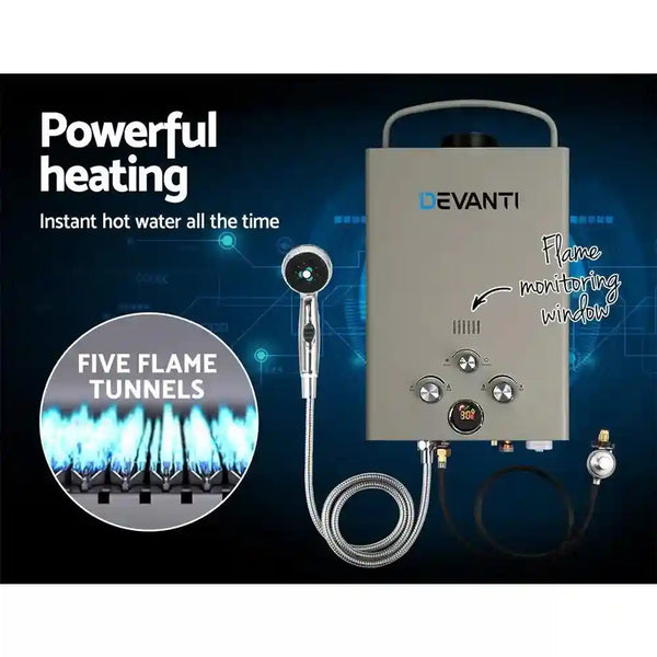 Devanti Outdoor Gas Hot Water Heater Portable Shower Camping LPG Caravan Pump - Everything Caravans