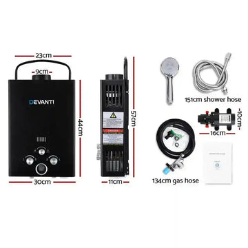 Outdoor Portable LPG Hot Water Heater with 12v Water Pump Black - Everything Caravans