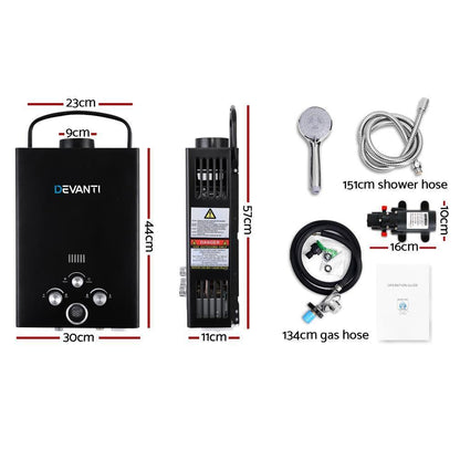 Outdoor Portable LPG Hot Water Heater with 12v Water Pump Black - Everything Caravans