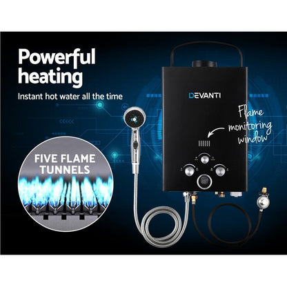 Outdoor Portable LPG Hot Water Heater with 12v Water Pump Black - Everything Caravans