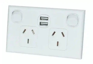 Double Pole Twin Outlet GPO with Built in Twin Usb - Everything Caravans