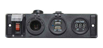 Dual USB Car Accessory and voltage Meter Flush Panel Mount - Everything Caravans