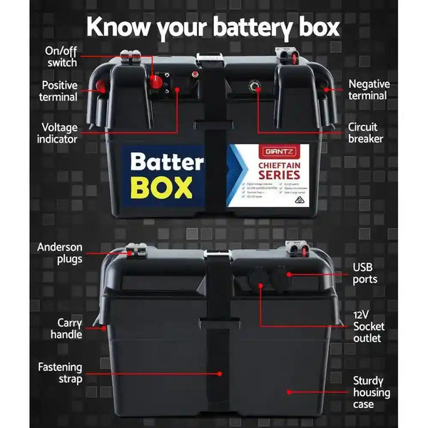 Battery Box 12v Universal Large USB Cigarette Outlets - Everything Caravans