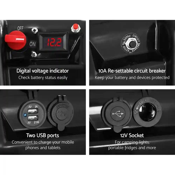 Battery Box 12v Universal Large USB Cigarette Outlets - Everything Caravans