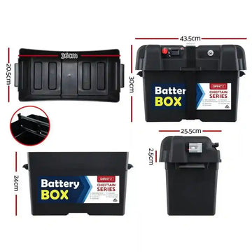 Battery Box Universal Large with USB Cigarette and Anderson Plugs - Everything Caravans