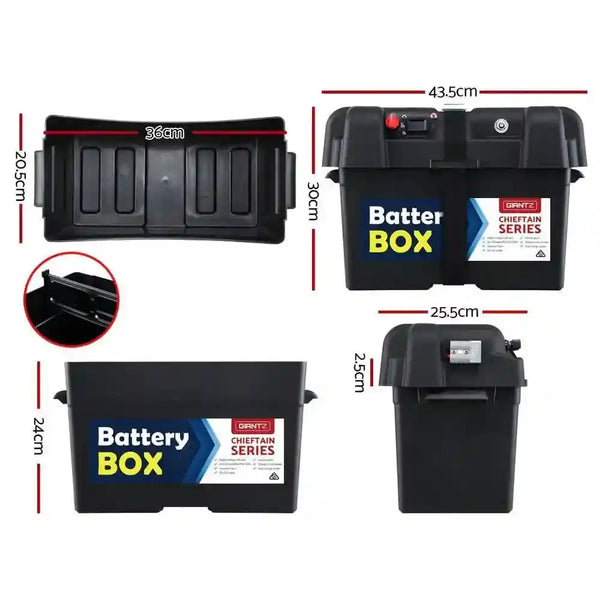 Battery Box Universal Large with USB Cigarette and Anderson Plugs - Everything Caravans