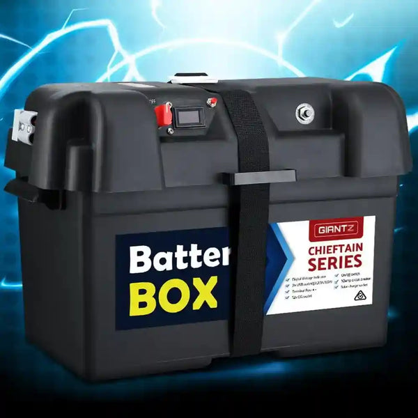 Battery Box Universal Large with USB Cigarette and Anderson Plugs - Everything Caravans