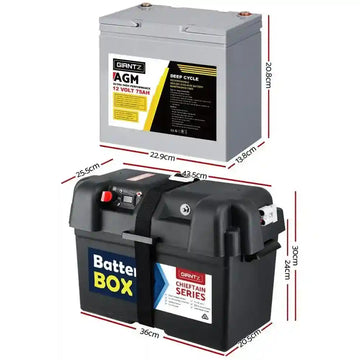 75Ah Deep Cycle Battery and Box 12v Agm - Everything Caravans