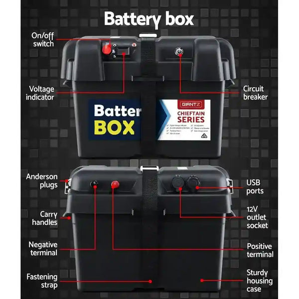 75Ah Deep Cycle Battery and Box 12v Agm - Everything Caravans