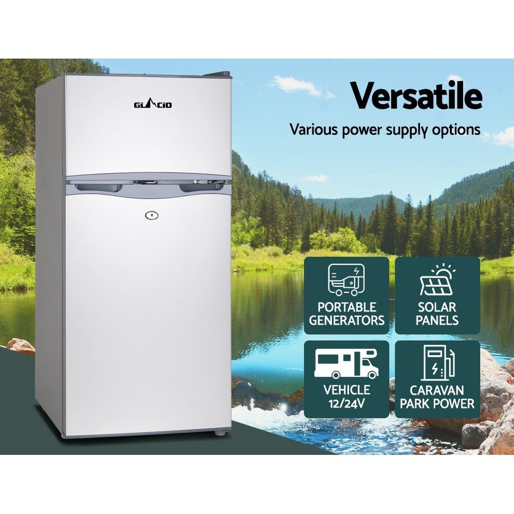 100L Upright Fridge Freezer 12v24V240v Silver - Everything Caravans