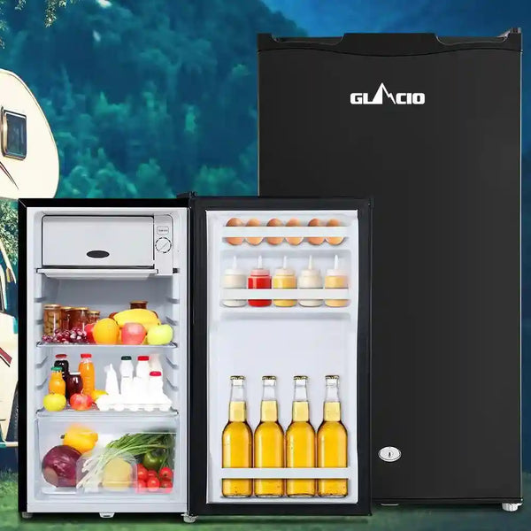 95L Upright Fridge Freezer 12v24V240v Black - Everything Caravans