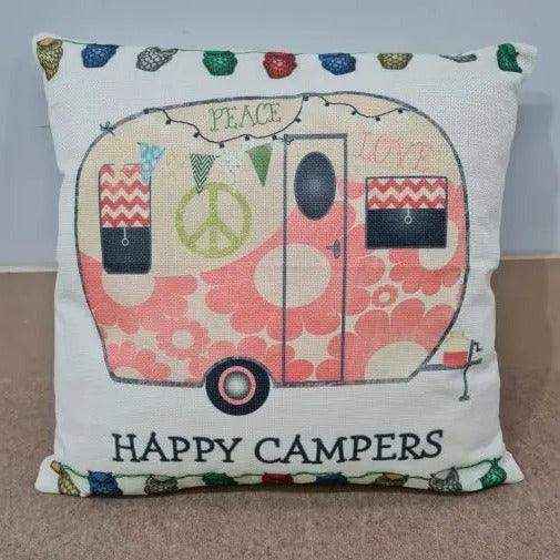 Happy Campers Pillow Cushion - Caravan Style A - Everything Caravans