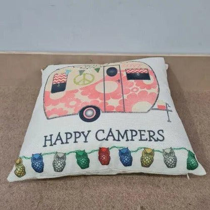 Happy Campers Pillow Cushion - Caravan Style A - Everything Caravans