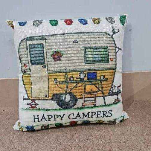 Happy Campers Pillow Cushion - Caravan - Everything Caravans