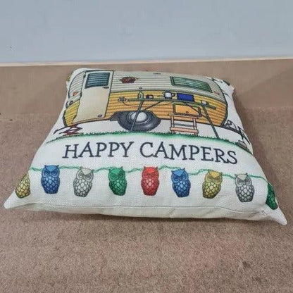 Happy Campers Pillow Cushion - Caravan - Everything Caravans