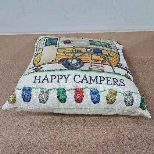 Happy Campers Pillow Cushion - Caravan - Everything Caravans