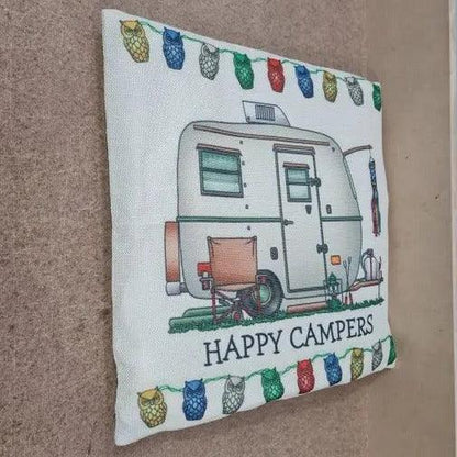 Happy Campers Pillow Cushion - Caravan Style B - Everything Caravans