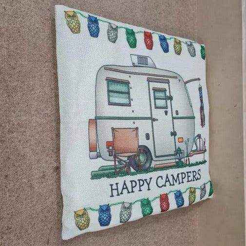 Happy Campers Pillow Cushion - Caravan Style B - Everything Caravans