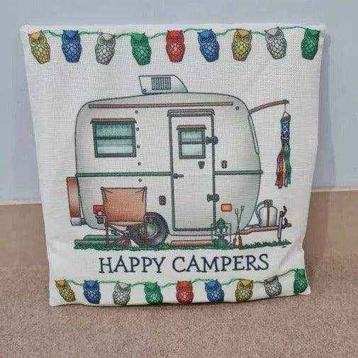 Happy Campers Pillow Cushion - Caravan Style B - Everything Caravans