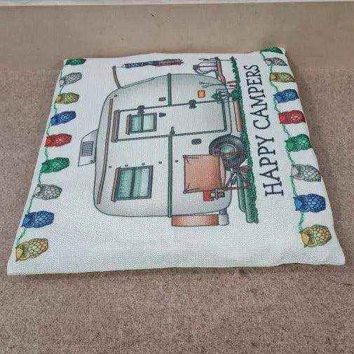 Happy Campers Pillow Cushion - Caravan Style B - Everything Caravans