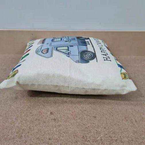 Happy Campers Pillow Cushion - Motor Home Blue - Everything Caravans