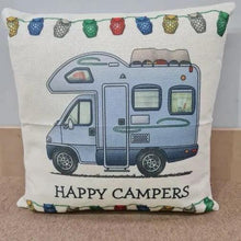 Happy Campers Pillow Cushion - Motor Home Blue - Everything Caravans