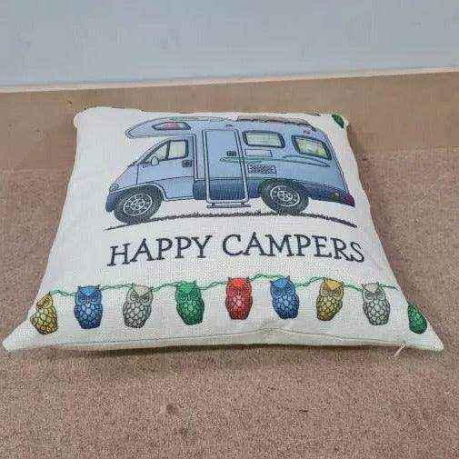 Happy Campers Pillow Cushion - Motor Home Blue - Everything Caravans