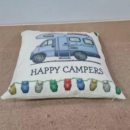 Happy Campers Pillow Cushion - Motor Home Blue - Everything Caravans