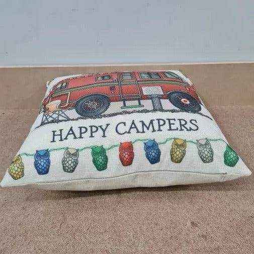 Happy Campers Pillow Cushion - Motor Homer - Everything Caravans