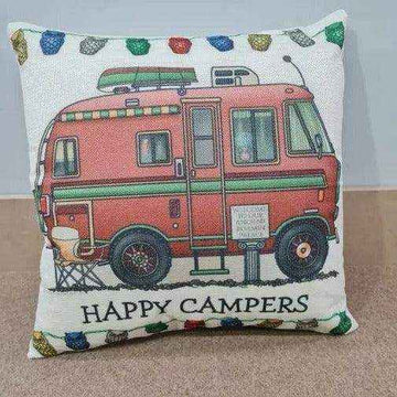 Happy Campers Pillow Cushion - Motor Homer - Everything Caravans