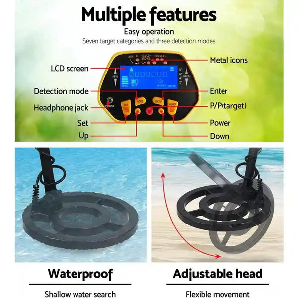 LCD Screen Metal Detector with Headphones Yellow - Everything Caravans