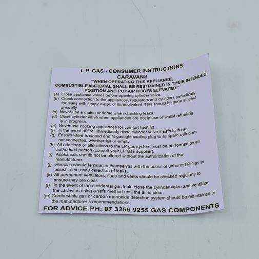 Long Caravan instruction Sticker Label - Everything Caravans