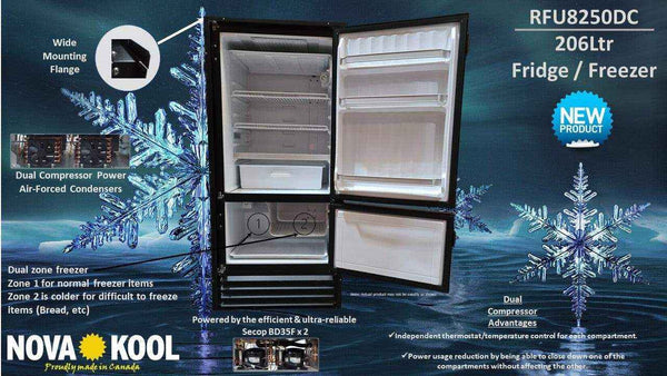 Nova Kool RFU8250 DC 206 Litre Upright Fridge Freezer - Replacement for RFU8220 - Everything Caravans