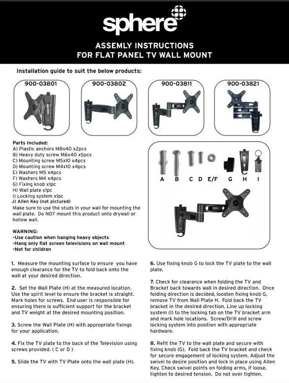 Sphere Ekon Quick Release TV Bracket Direct Mount 20Kg Capacity - Everything Caravans