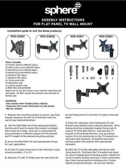 Sphere Ekon Quick Release TV Bracket Direct Mount 20Kg Capacity - Everything Caravans