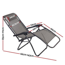 Zero Gravity Chairs Reclining Folding Camping Lounger Grey Set of 2 - Everything Caravans