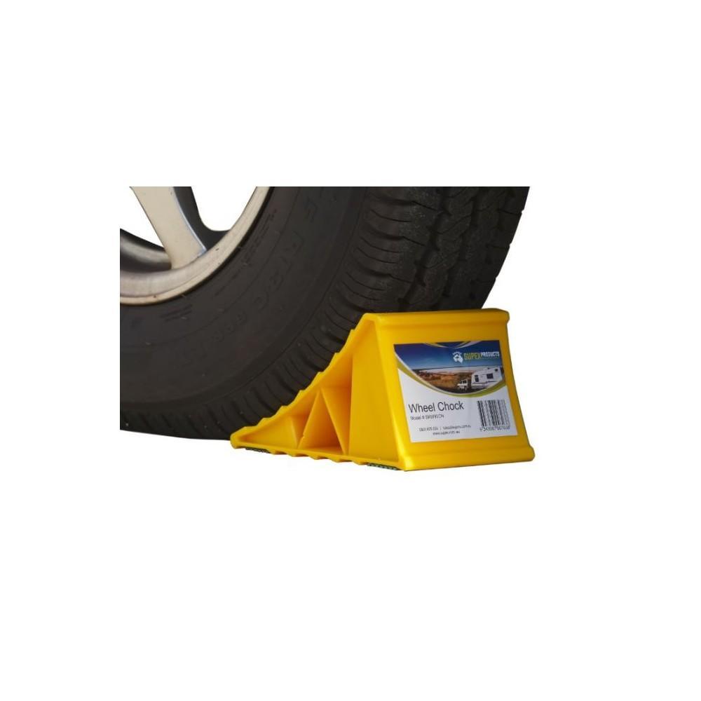 Supex Wheel Chock for All Caravans and Trailers Yellow Each - Everything Caravans