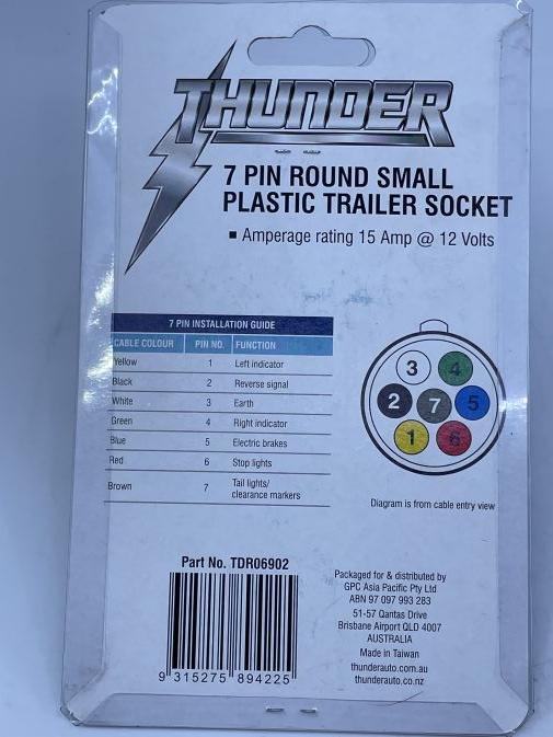 Thunder 7 Pin Small Round Plastic Trailer Socket - Everything Caravans