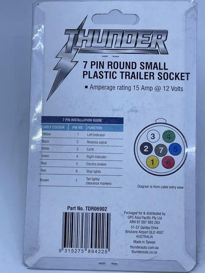 Thunder 7 Pin Small Round Plastic Trailer Socket - Everything Caravans
