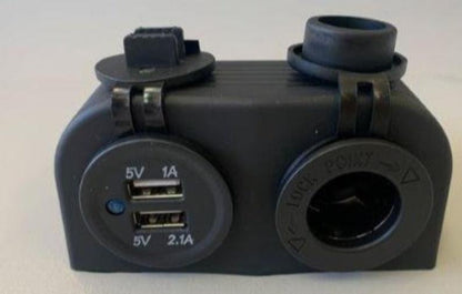 Twin Cigar Socket External Mount with 12v Cigarette Outlet and 3.1A USB Outlet - Everything Caravans