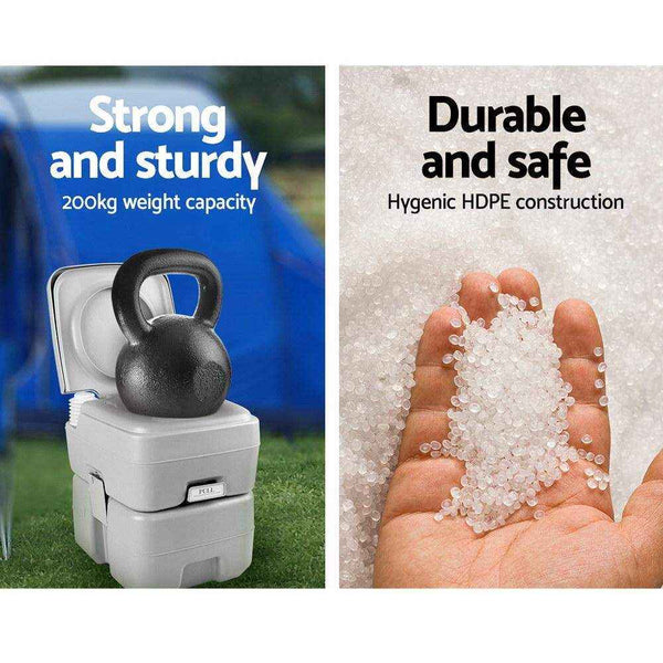 20L Portable Outdoor Camping Toilet - Grey - Everything Caravans