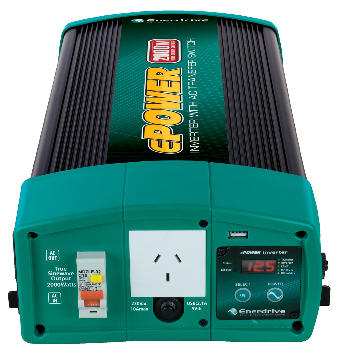 ePOWER 2000W 12V &amp; 24V True Sine Wave Inverter with AC Transfer &amp; Safety Switch Enerdrive