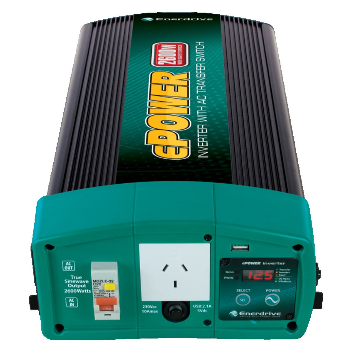 ePOWER 2600W 12V True Sine Wave Inverter with AC Transfer &amp; Safety Switch Enerdrive